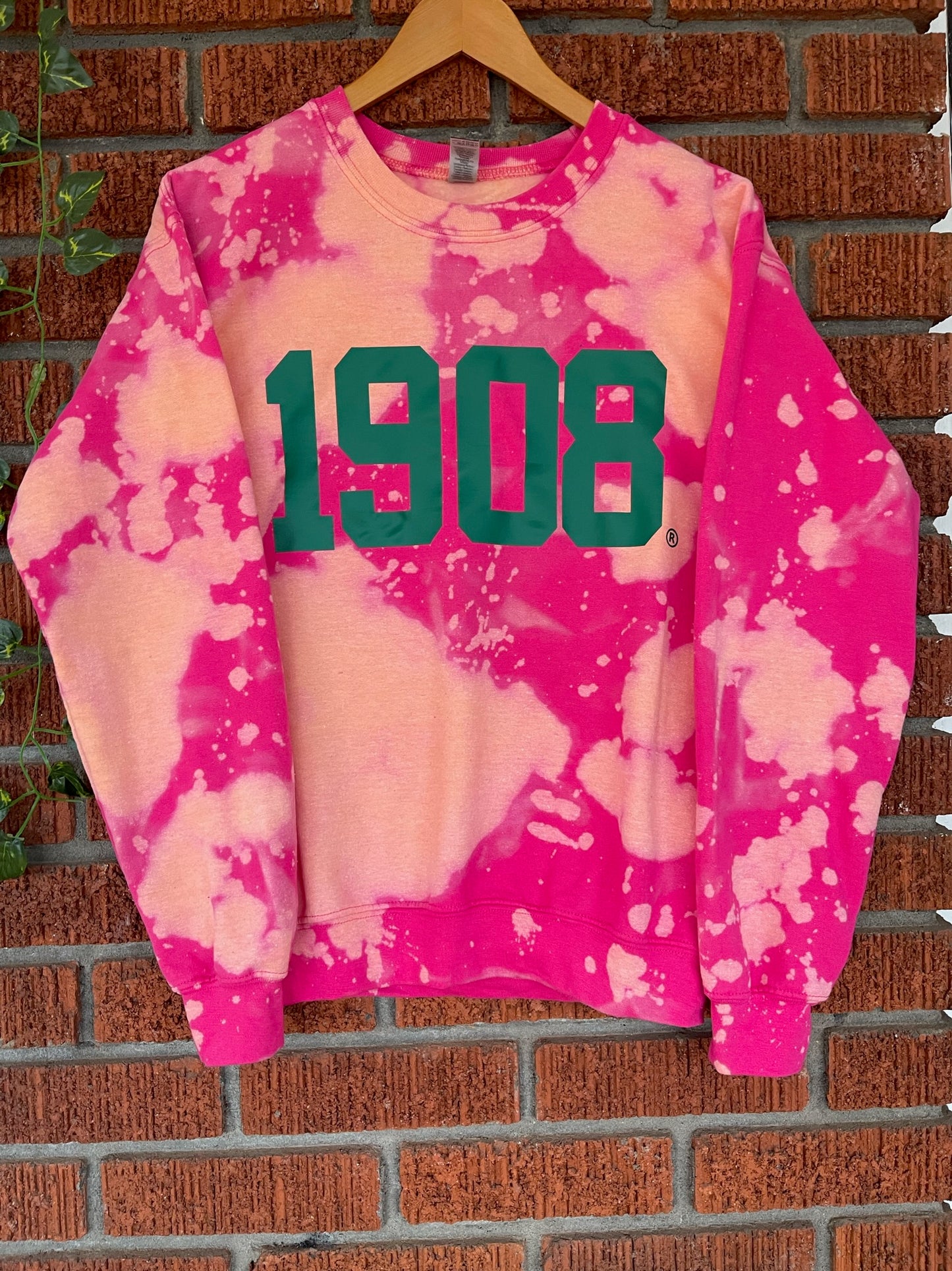 The Handmade 1908 Pink Classic Crew - ccldesignsusa - AKA Alpha Kappa Alpha Pink and Green handmade hand bleach tie dye