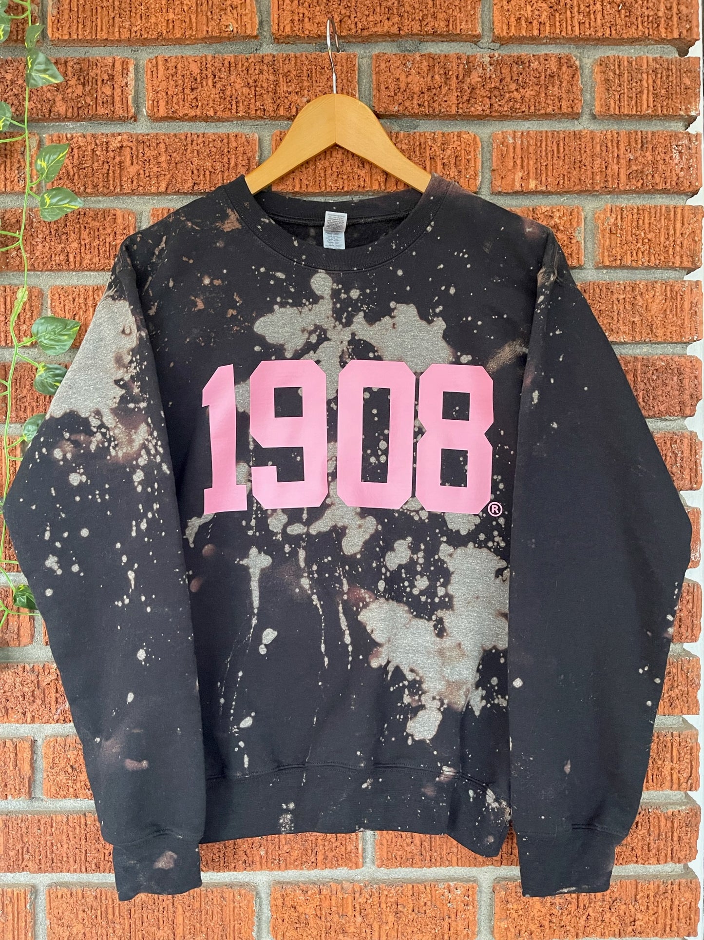 The Handmade 1908 Black Classic Crew - ccldesignsusa - AKA Alpha Kappa Alpha Pink and Green handmade hand bleach tie dye