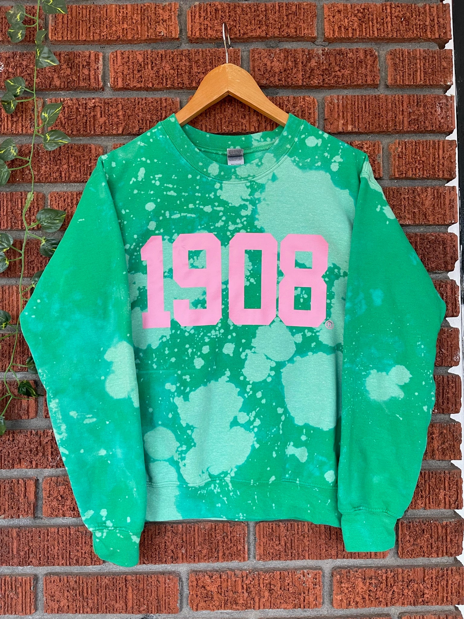 The Handmade 1908 Green Classic Crew - ccldesignsusa - AKA Alpha Kappa Alpha Pink and Green handmade hand bleach tie dye