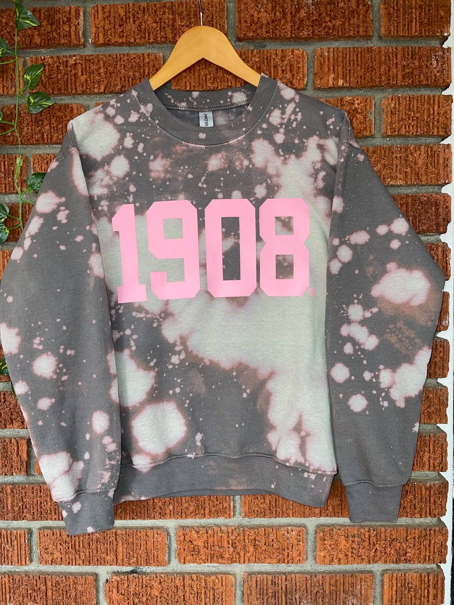 The Handmade 1908 Charcoal Classic Crew - ccldesignsusa - AKA Alpha Kappa Alpha Pink and Green handmade hand bleach tie dye