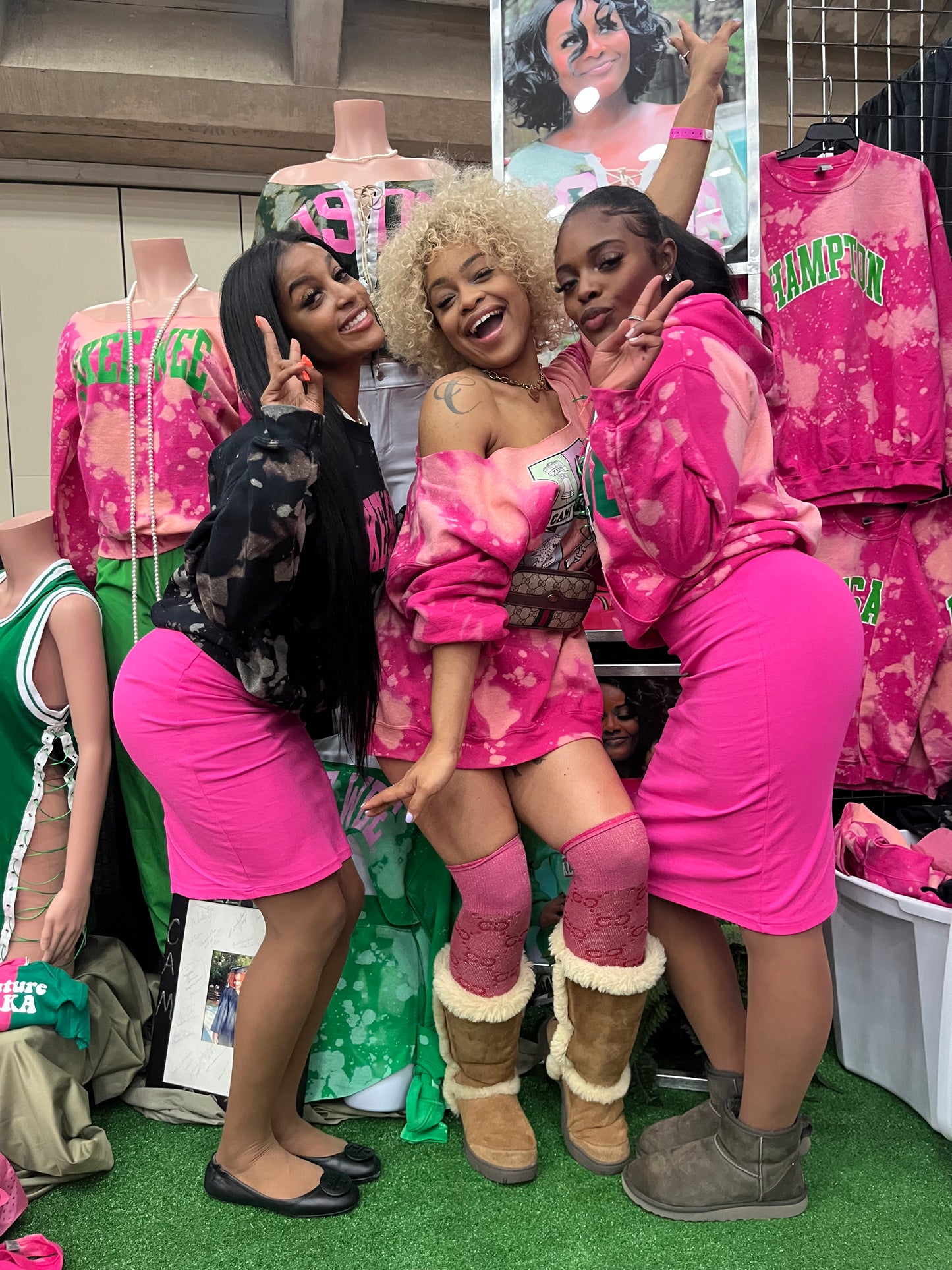 The Signature "Everyday" 1908 Hand Dyed Open Lace-Up Hoodie - ccldesignsusa - AKA Alpha Kappa Alpha Pink and Green handmade hand bleach tie dye
