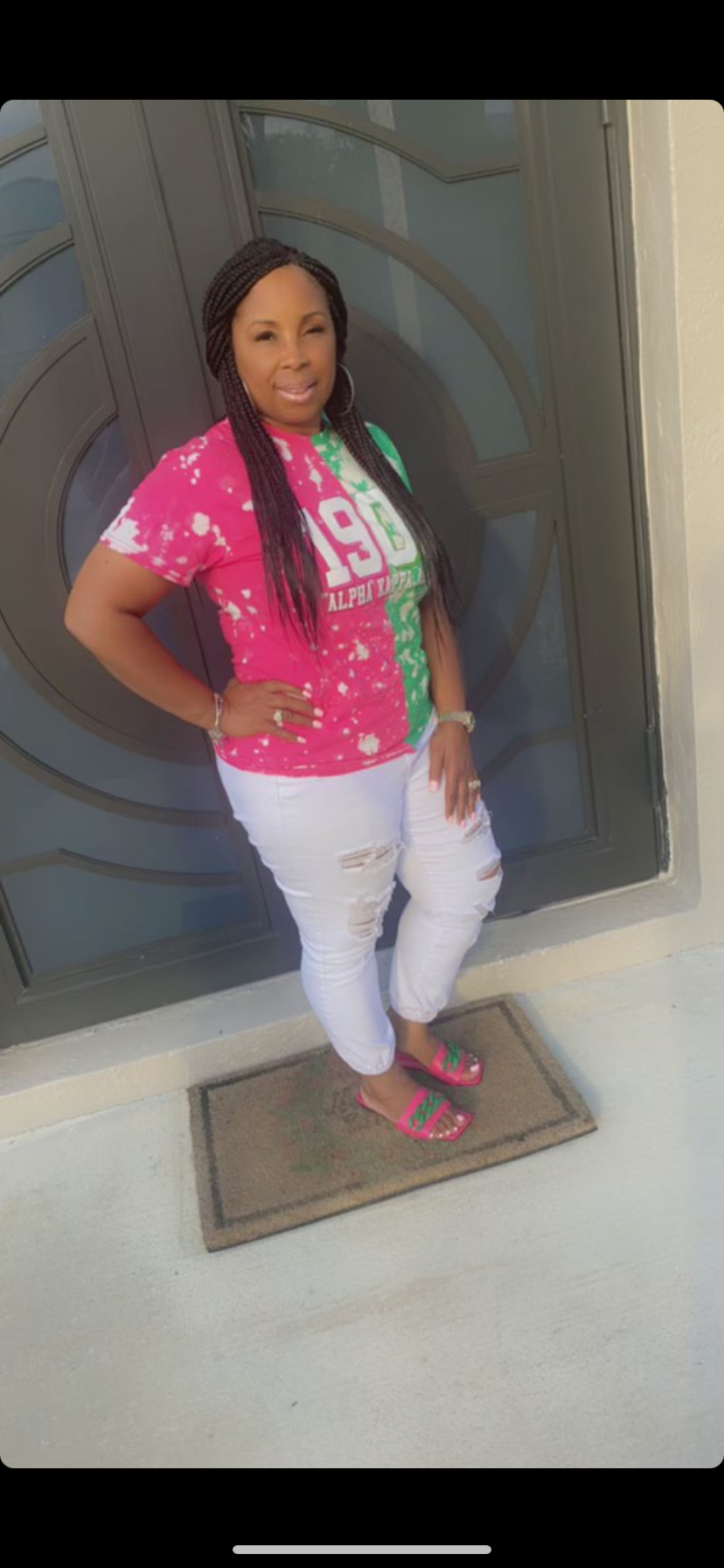The Original "Pretty Girl Rock" Hand Tie Dyed Half-n-Half T-Shirt - ccldesignsusa - AKA Alpha Kappa Alpha Pink and Green handmade hand bleach tie dye