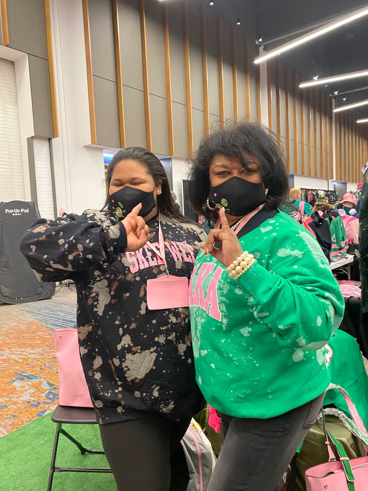 "It's a SkeeWee Kinda Night" Black Hand Dyed Sweatshirt - ccldesignsusa - AKA Alpha Kappa Alpha Pink and Green handmade hand bleach tie dye