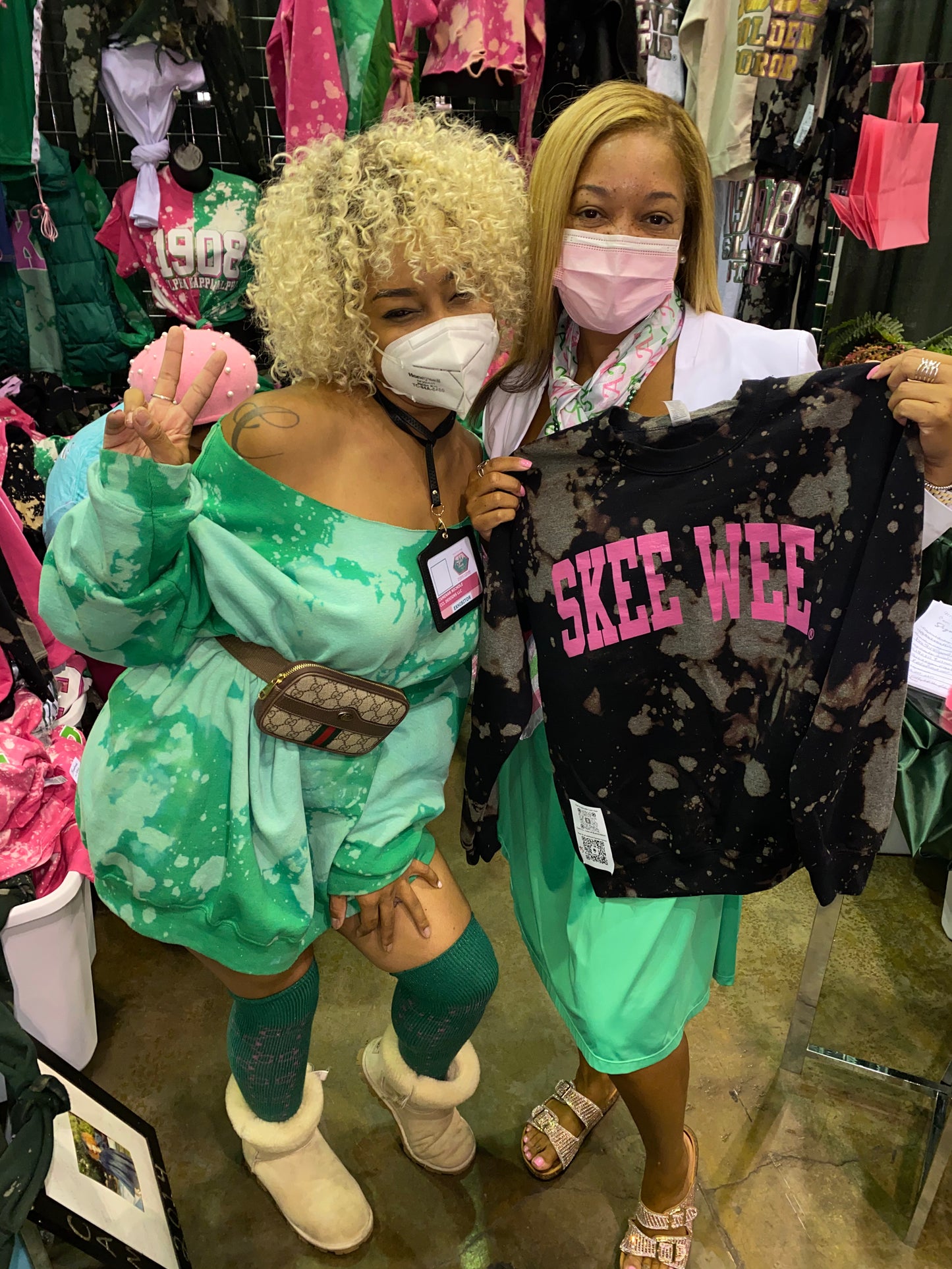 "It's a SkeeWee Kinda Night" Black Hand Dyed Sweatshirt - ccldesignsusa - AKA Alpha Kappa Alpha Pink and Green handmade hand bleach tie dye