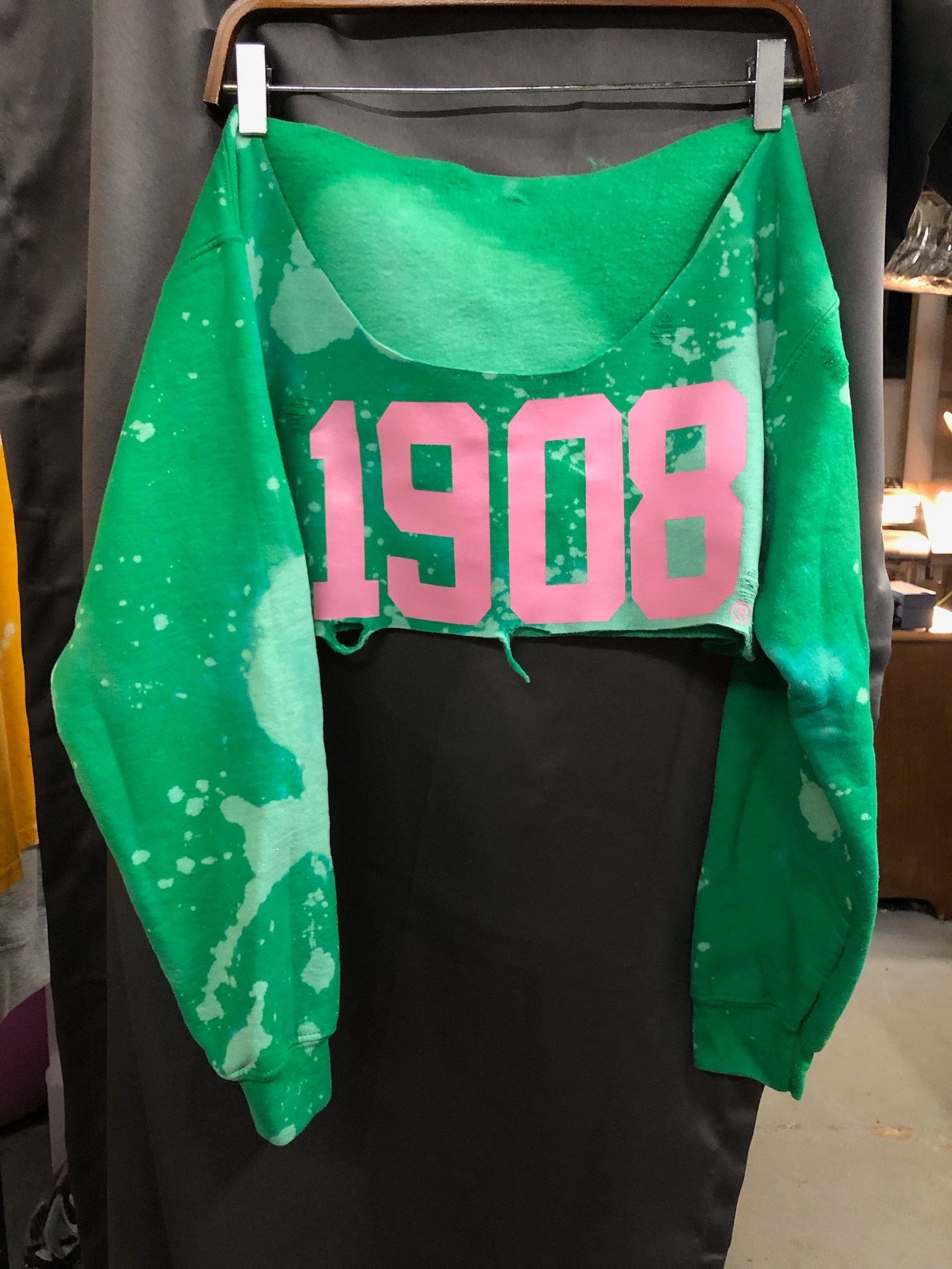 The Handmade 1908 Green Classic Crew - ccldesignsusa - AKA Alpha Kappa Alpha Pink and Green handmade hand bleach tie dye