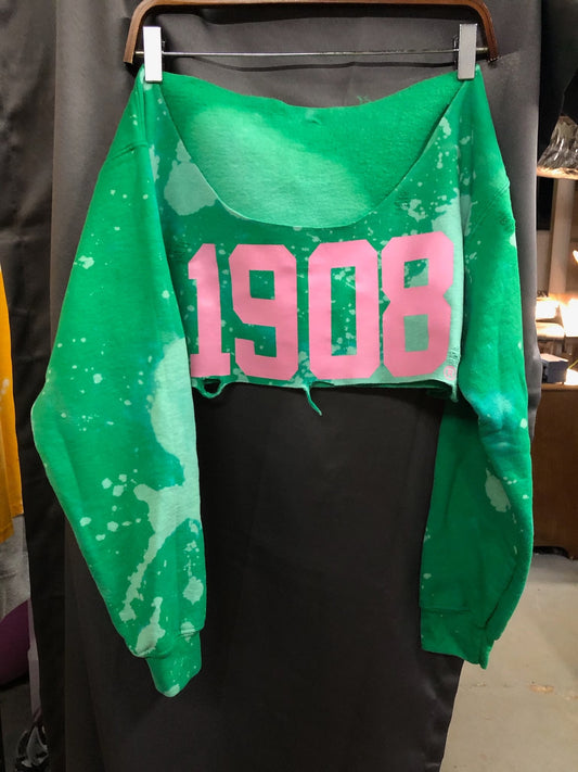 The Handmade 1908 Green Classic Crew - ccldesignsusa - AKA Alpha Kappa Alpha Pink and Green handmade hand bleach tie dye