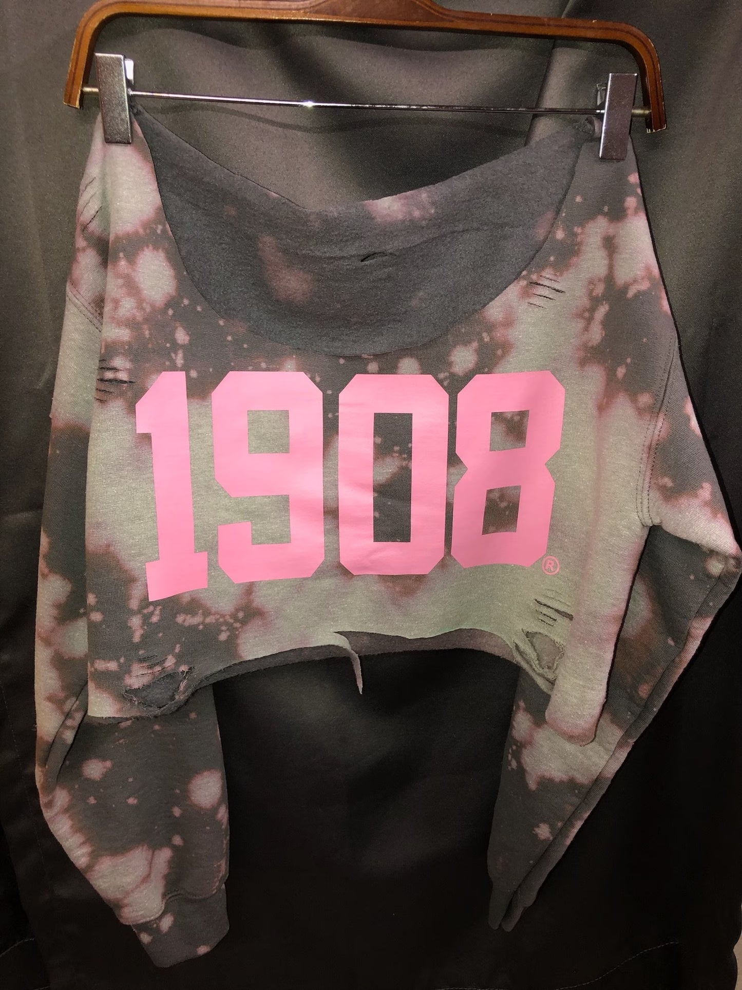 The Handmade 1908 Charcoal Classic Crew - ccldesignsusa - AKA Alpha Kappa Alpha Pink and Green handmade hand bleach tie dye
