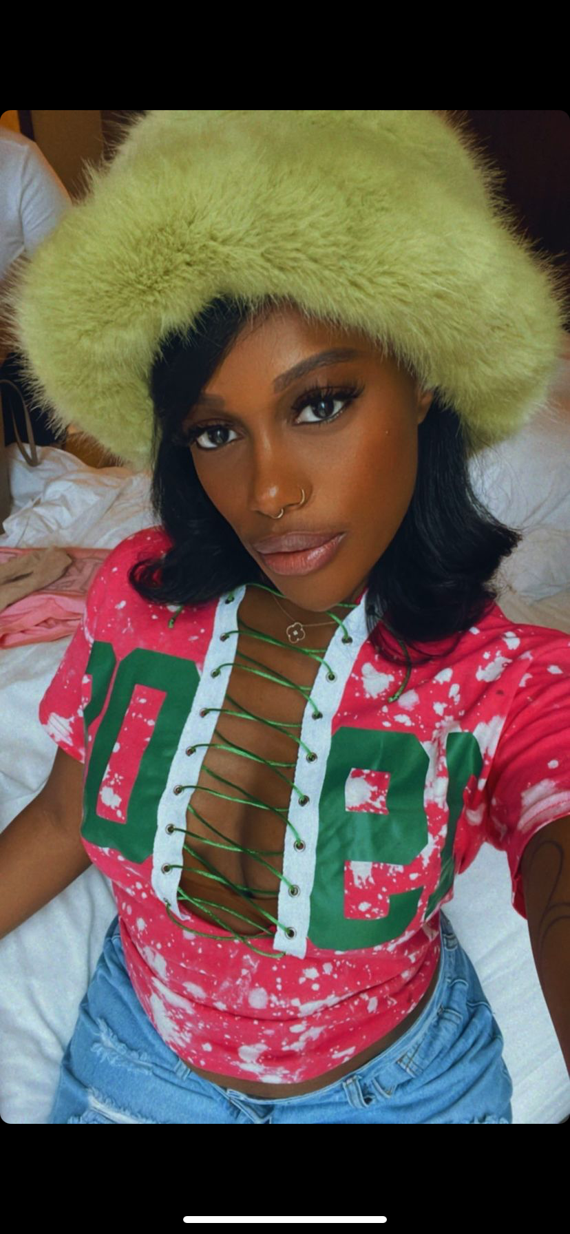 The "Bend & Snap" Open Lace-Up T-Shirt - ccldesignsusa - AKA Alpha Kappa Alpha Pink and Green handmade hand bleach tie dye 1908