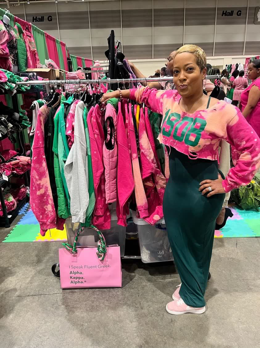 "I Pink, Therefore I Am" Classic 1908 Hand Dyed Sweatshirt - ccldesignsusa - AKA Alpha Kappa Alpha Pink and Green handmade hand bleach tie dye