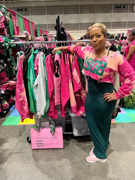 "I Pink, Therefore I Am" Classic 1908 Hand Dyed Sweatshirt - ccldesignsusa - AKA Alpha Kappa Alpha Pink and Green handmade hand bleach tie dye