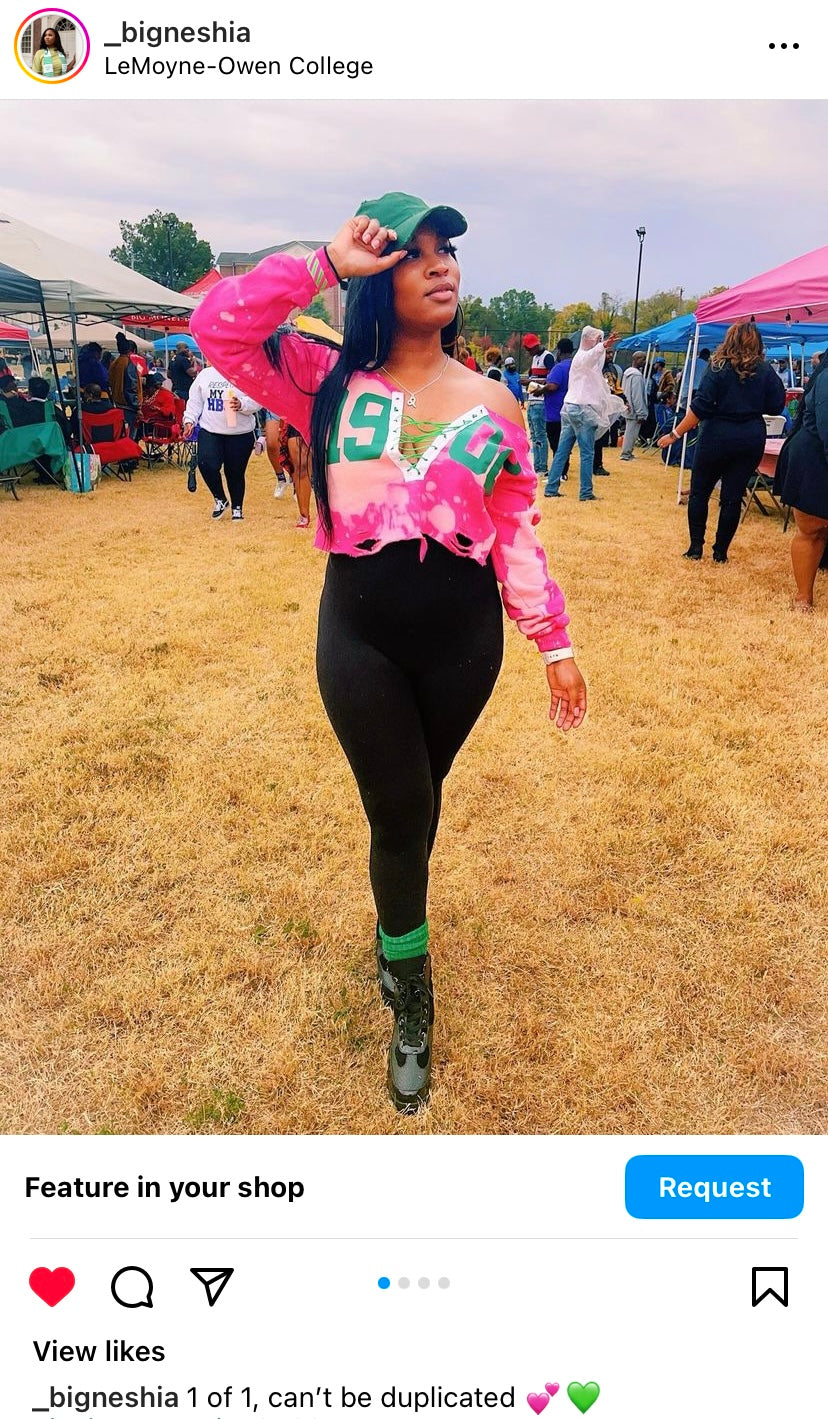 The "Barbie Girl" Pink Lace-Up Sweatshirt - ccldesignsusa - AKA Alpha Kappa Alpha Pink and Green handmade hand bleach tie dye