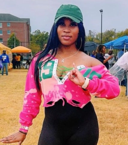 The "Barbie Girl" Pink Lace-Up Sweatshirt - ccldesignsusa - AKA Alpha Kappa Alpha Pink and Green handmade hand bleach tie dye