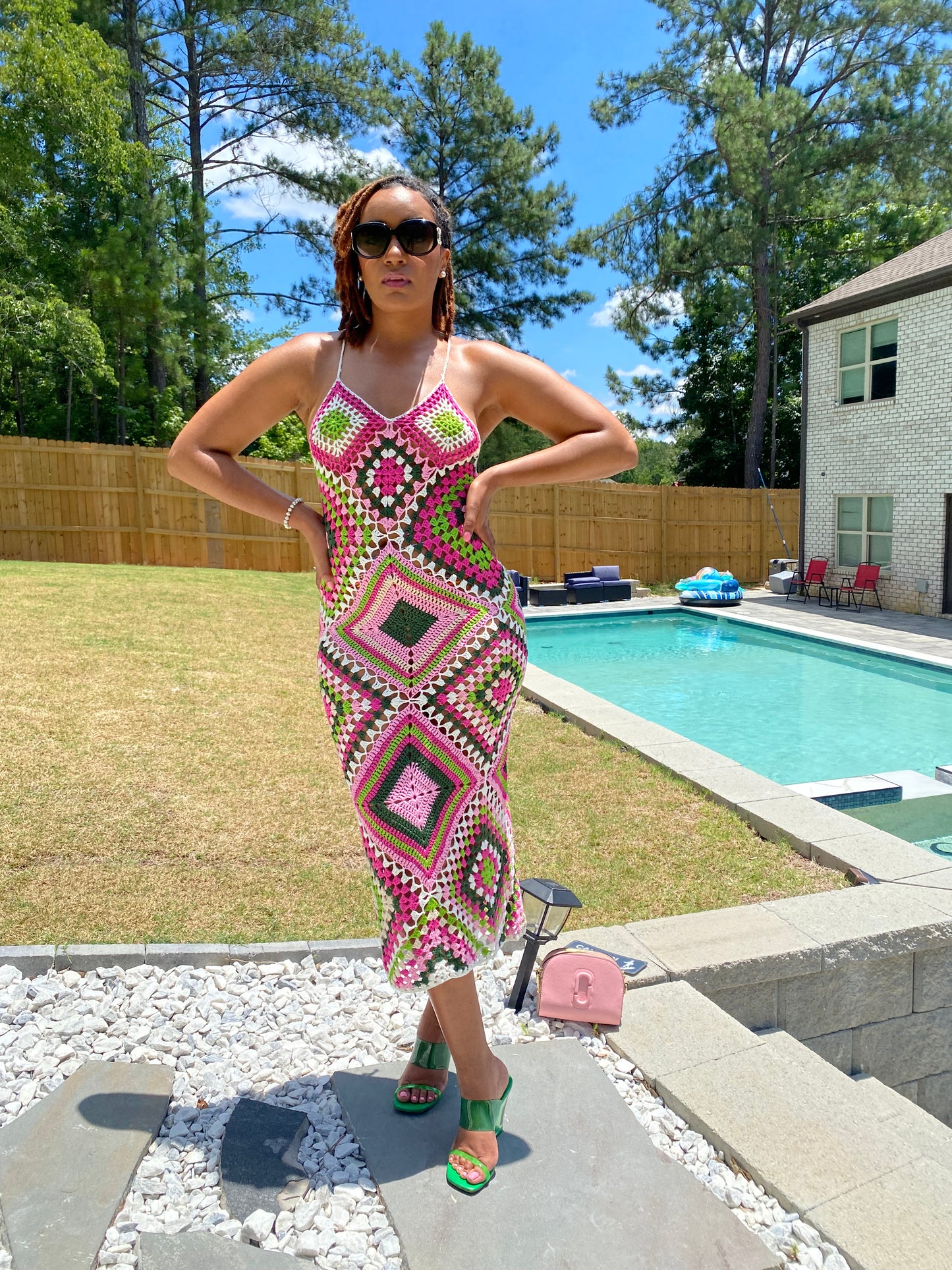 The "Enchanted Garden" Crochet Dress - ccldesignsusa - AKA Alpha Kappa Alpha Pink and Green