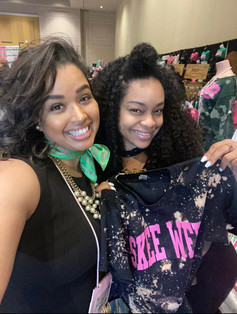 The "Unfriendly Black Hotties" Skee Wee T-Shirt - ccldesignsusa - AKA Alpha Kappa Alpha Pink and Green handmade hand bleach tie dye