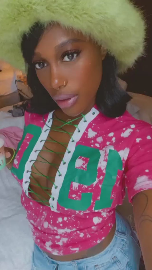 AKA Alpha Kappa Alpha Pink and Green handmade hand bleach tie dye 1908 tee shirt t-shirt