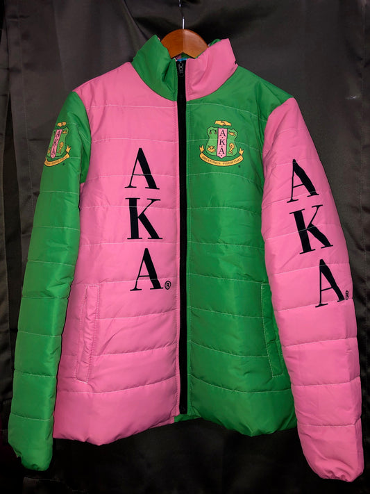 The AKA Pink Green Puffer Jacket - ccldesignsusa - AKA Alpha Kappa Alpha Pink and Green
