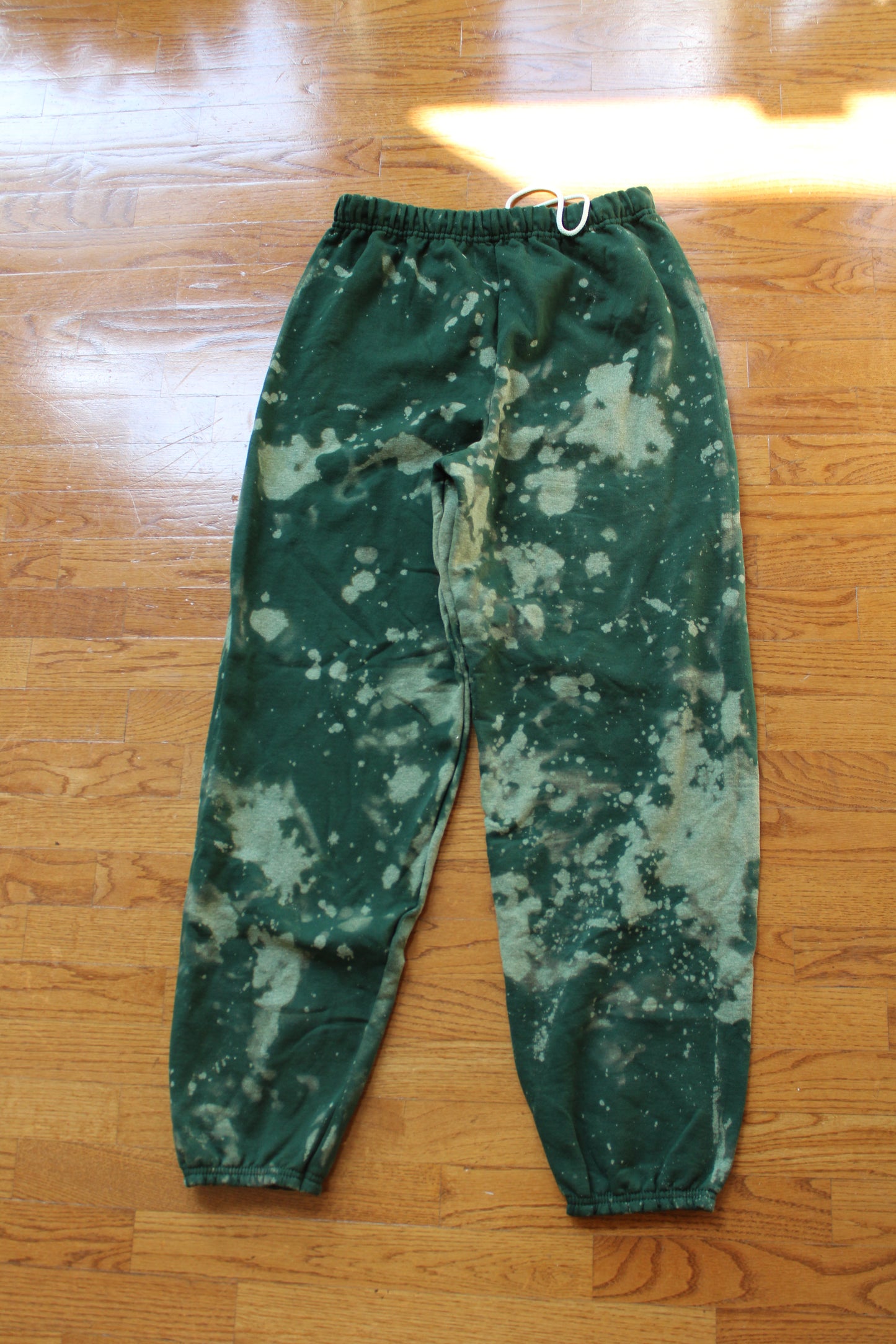 Handmade Drawstring Cuffed Bleached Classic Style Sweat Pants or Sweat Shorts - Forest - ccldesignsusa - AKA Alpha Kappa Alpha Pink and Green handmade hand bleach tie dye