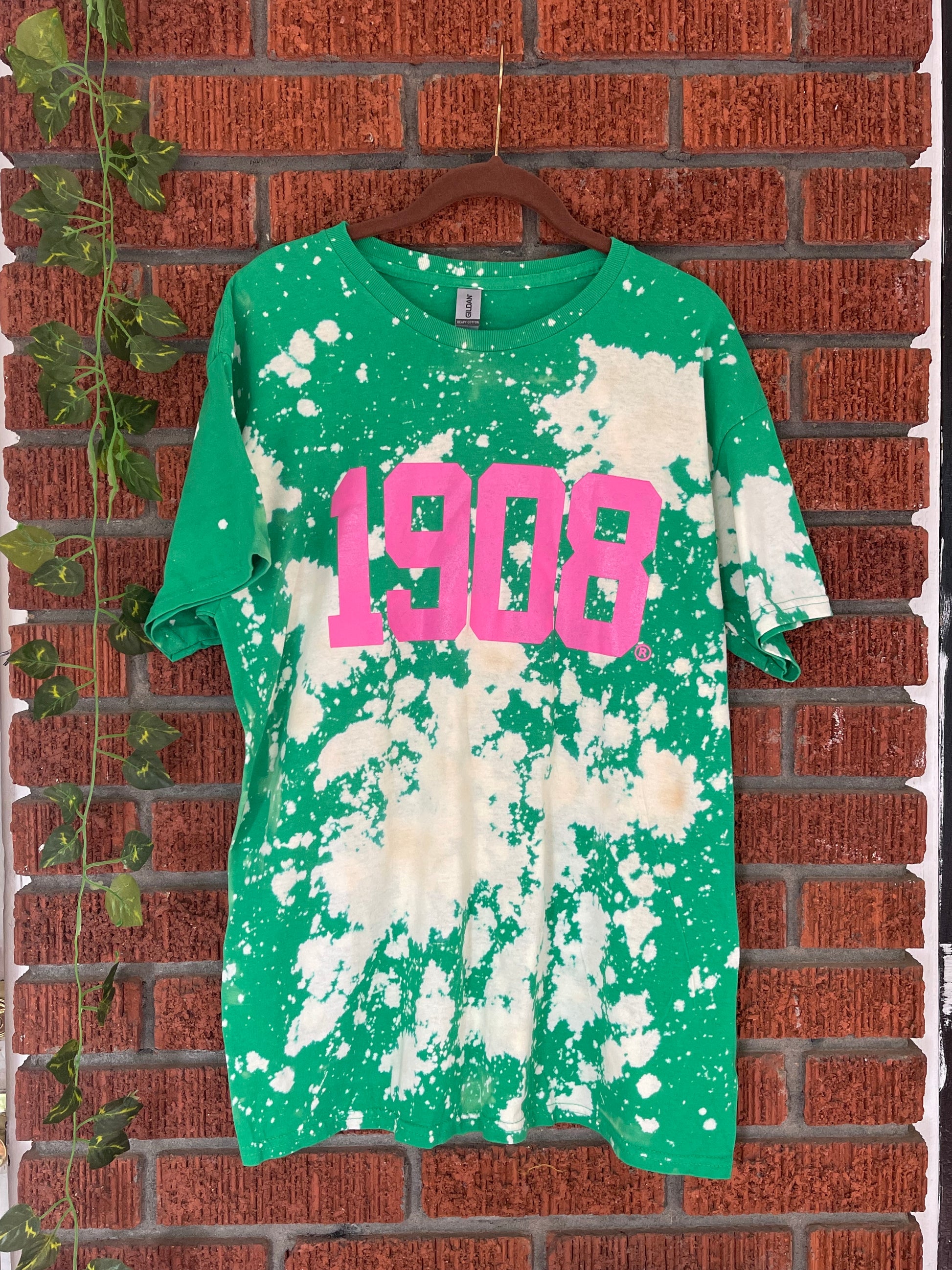 The Green 1908 Classic Tee - ccldesignsusa - AKA Alpha Kappa Alpha Pink and Green handmade hand bleach tie dye