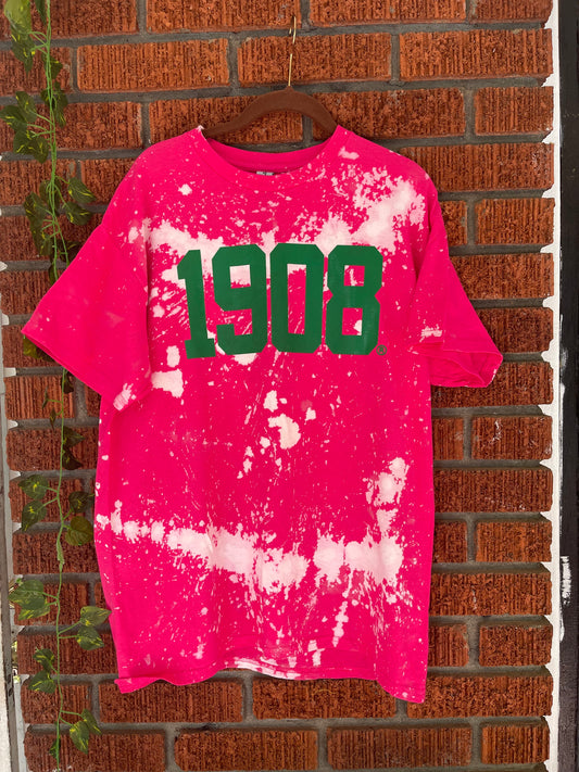 The Pink 1908 Classic Tee - ccldesignsusa - AKA Alpha Kappa Alpha Pink and Green handmade hand bleach tie dye
