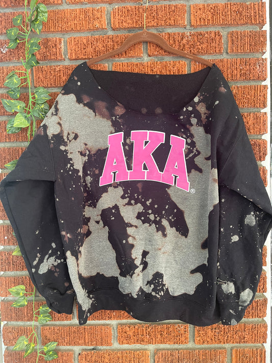 I Got a New AKAtude "AKA" Off-Shoulder Sweatshirt - ccldesignsusa - AKA Alpha Kappa Alpha Pink and Green handmade hand bleach tie dye