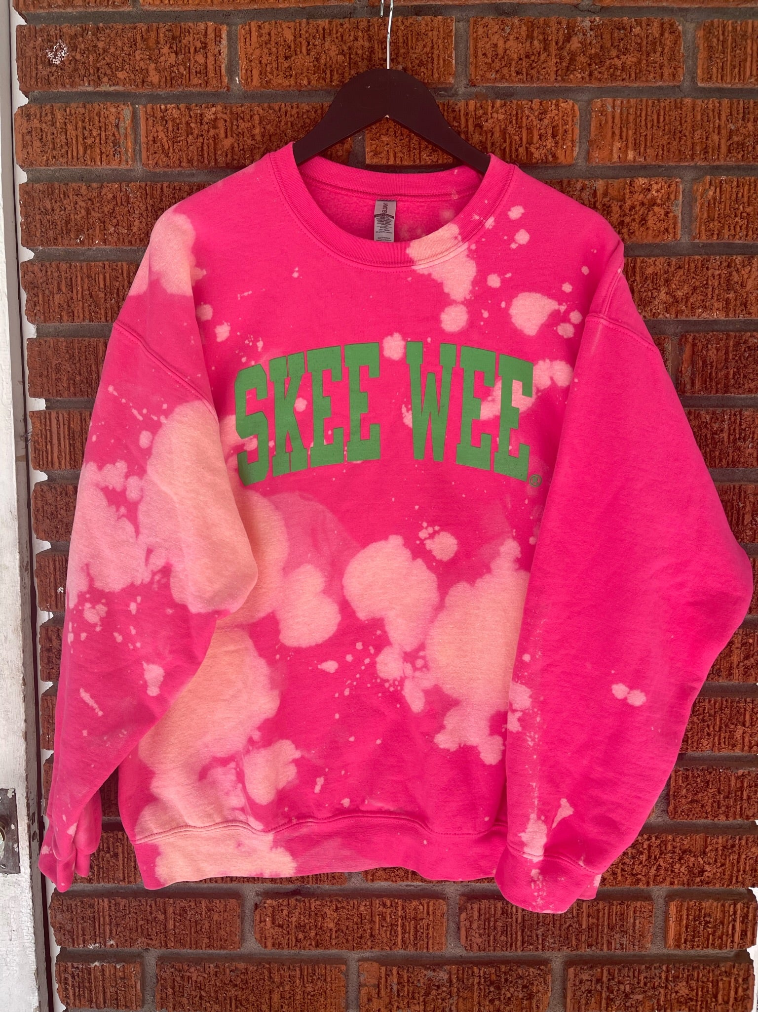 "The Signature Stroll" SkeeWee Pink Hand Dyed Sweatshirt - ccldesignsusa - AKA Alpha Kappa Alpha Pink and Green handmade hand bleach tie dye