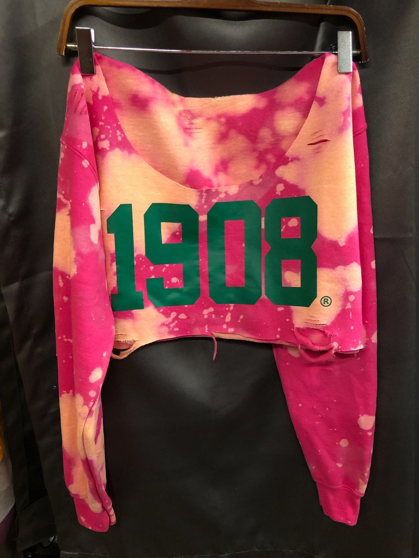 The Handmade 1908 Pink Classic Crew - ccldesignsusa -AKA Alpha Kappa Alpha Pink and Green handmade hand bleach tie dye