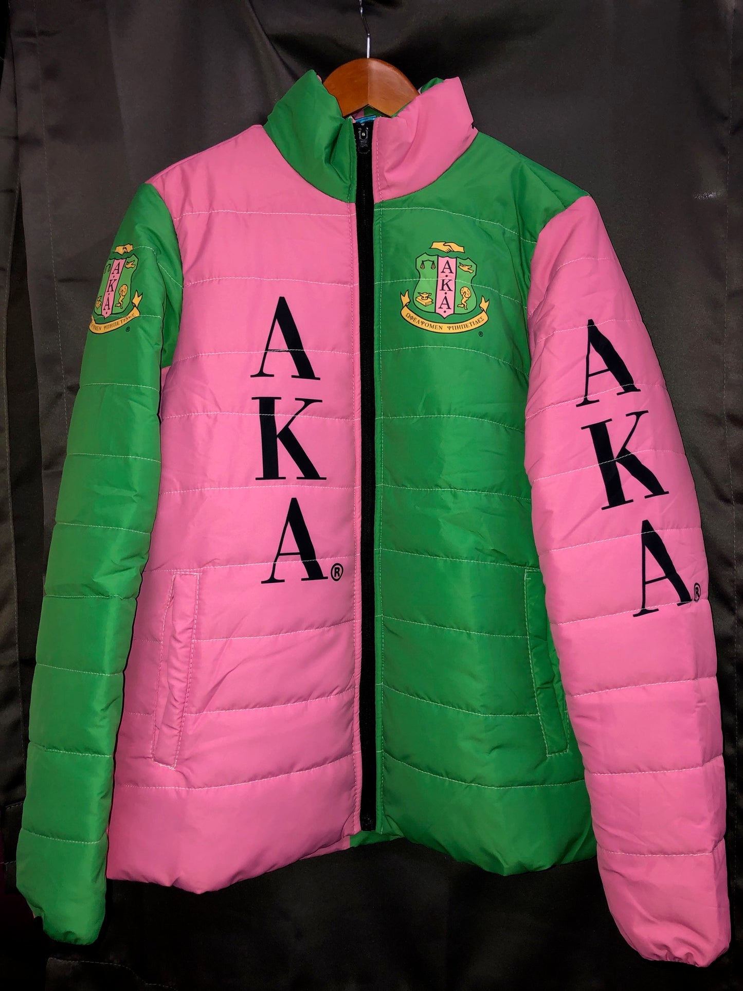 The AKA Pink Green Puffer Jacket - ccldesignsusa - AKA Alpha Kappa Alpha Pink and Green