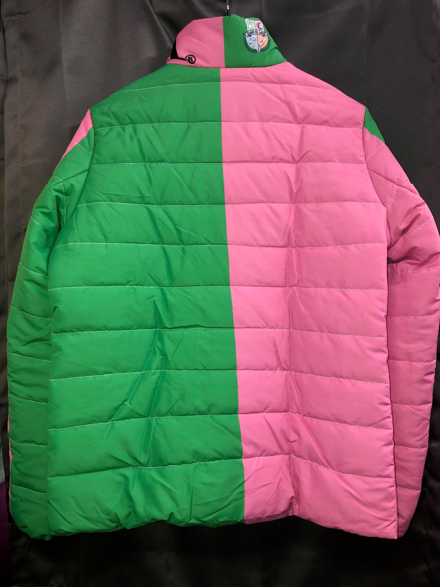The AKA Pink Green Puffer Jacket - ccldesignsusa - AKA Alpha Kappa Alpha Pink and Green