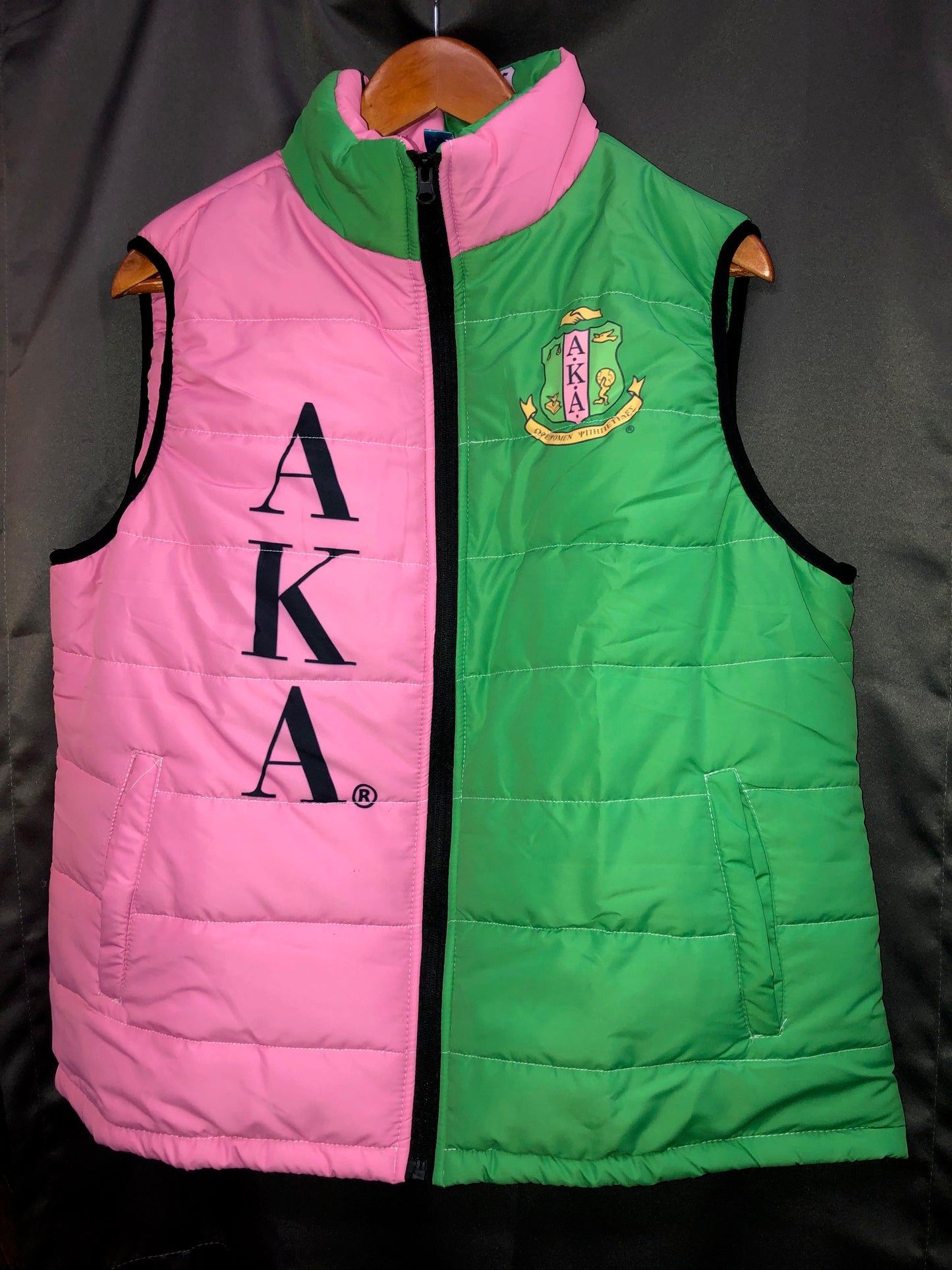 The AKA Pink Green Puffer Vest - ccldesignsusa - AKA Alpha Kappa Alpha Pink and Green