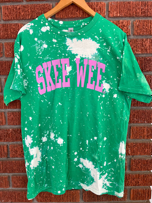 The Green Skee Wee Crew Neck T-shirt - [CCL Designs] - AKA Alpha Kappa Alpha Pink and Green handmade hand bleach tie dye
