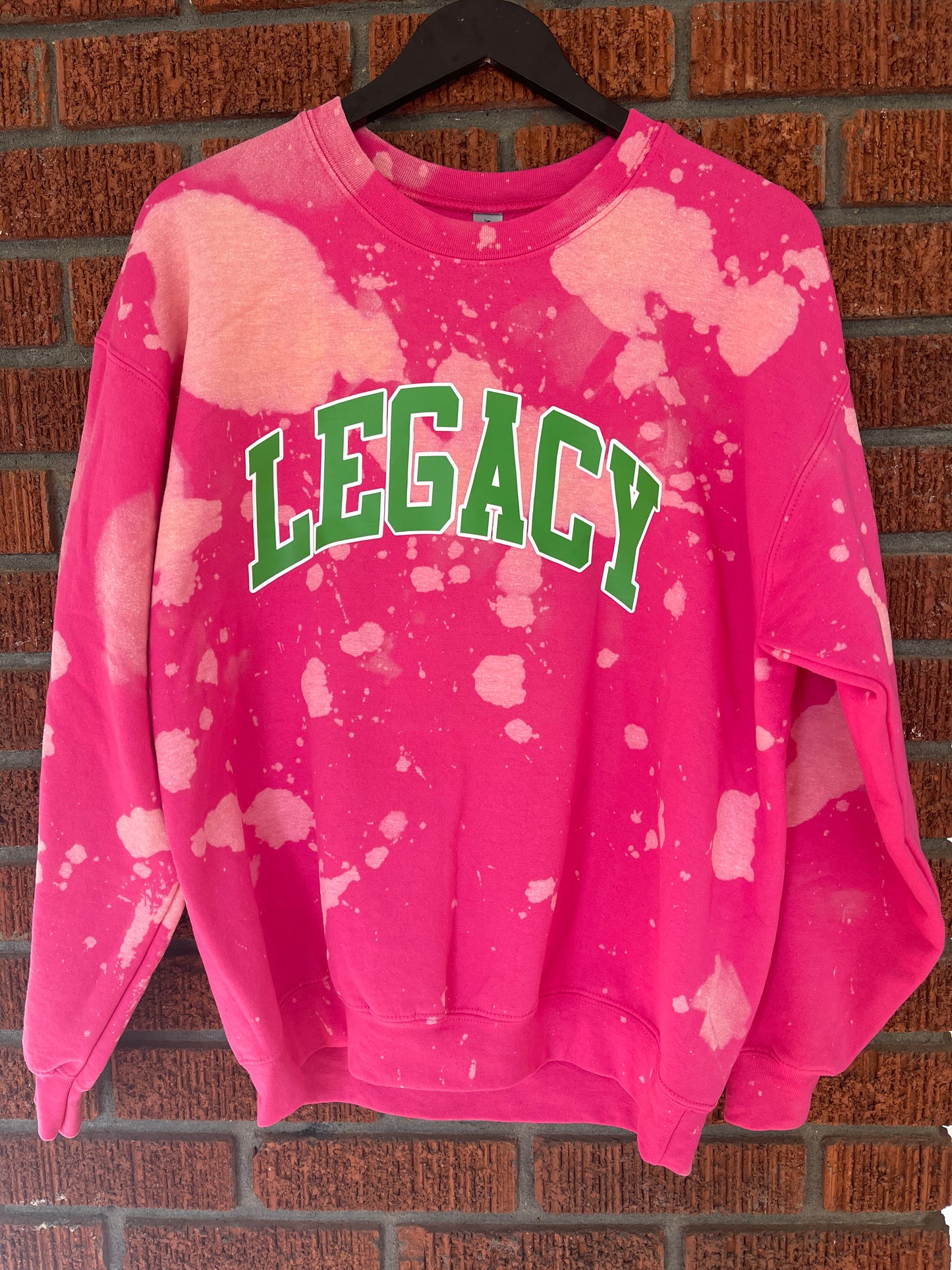 The Handmade Legacy Crew Neck Sweatshirt - [CCL Designs] - AKA Alpha Kappa Alpha Pink and Green handmade hand bleach tie dye
