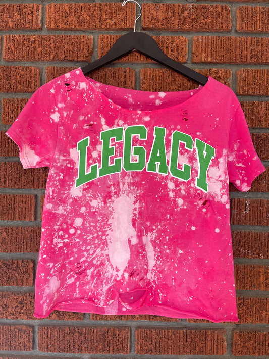 The Handmade Pink Legacy Crew Neck T-shirt - [CCL Designs] - AKA Alpha Kappa Alpha Pink and Green handmade hand bleach tie dye