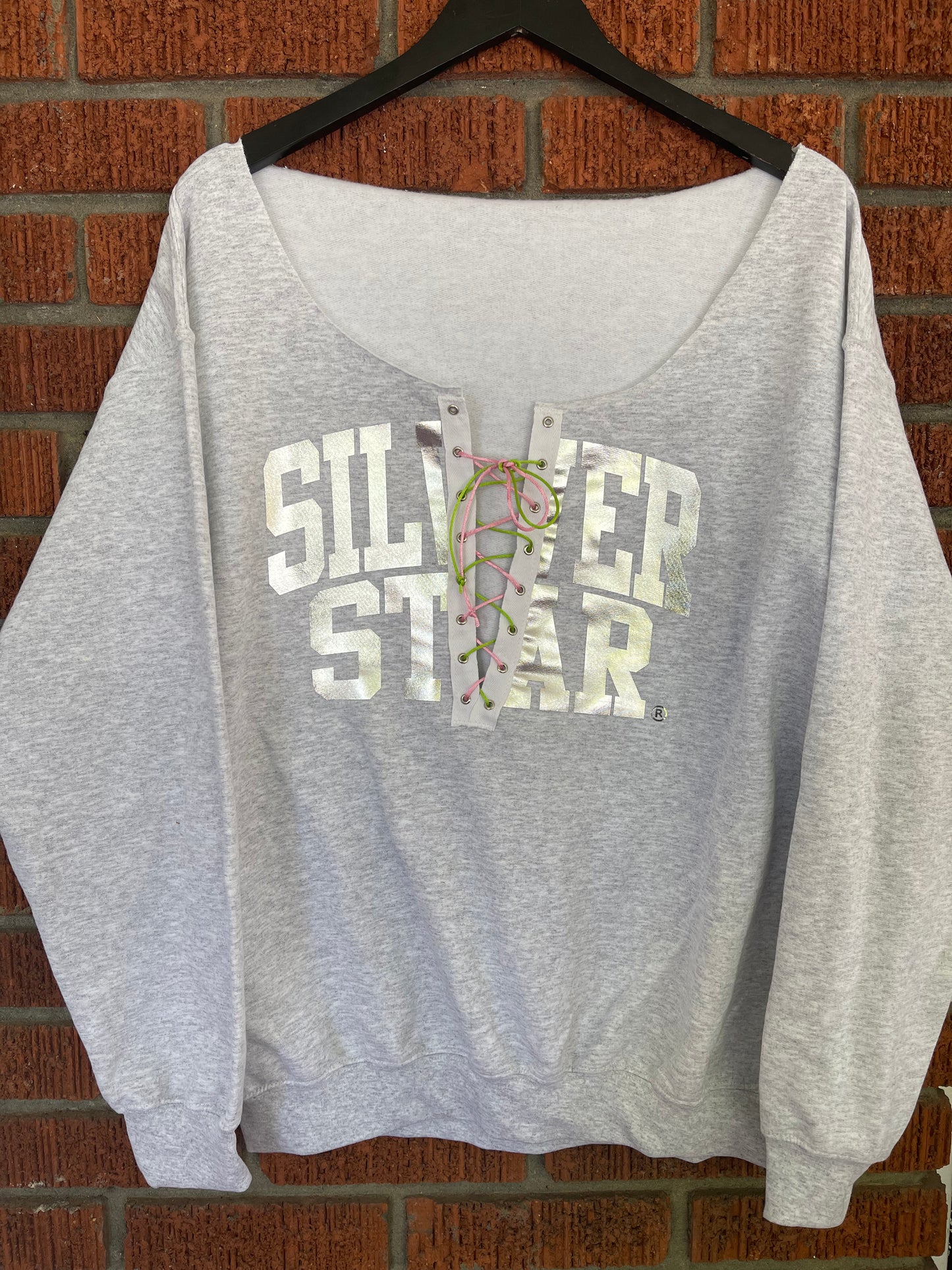 The Silver Star Lace Up Handmade Crew Neck Sweatshirt - [CCL Designs] - AKA Alpha Kappa Alpha Pink and Green handmade