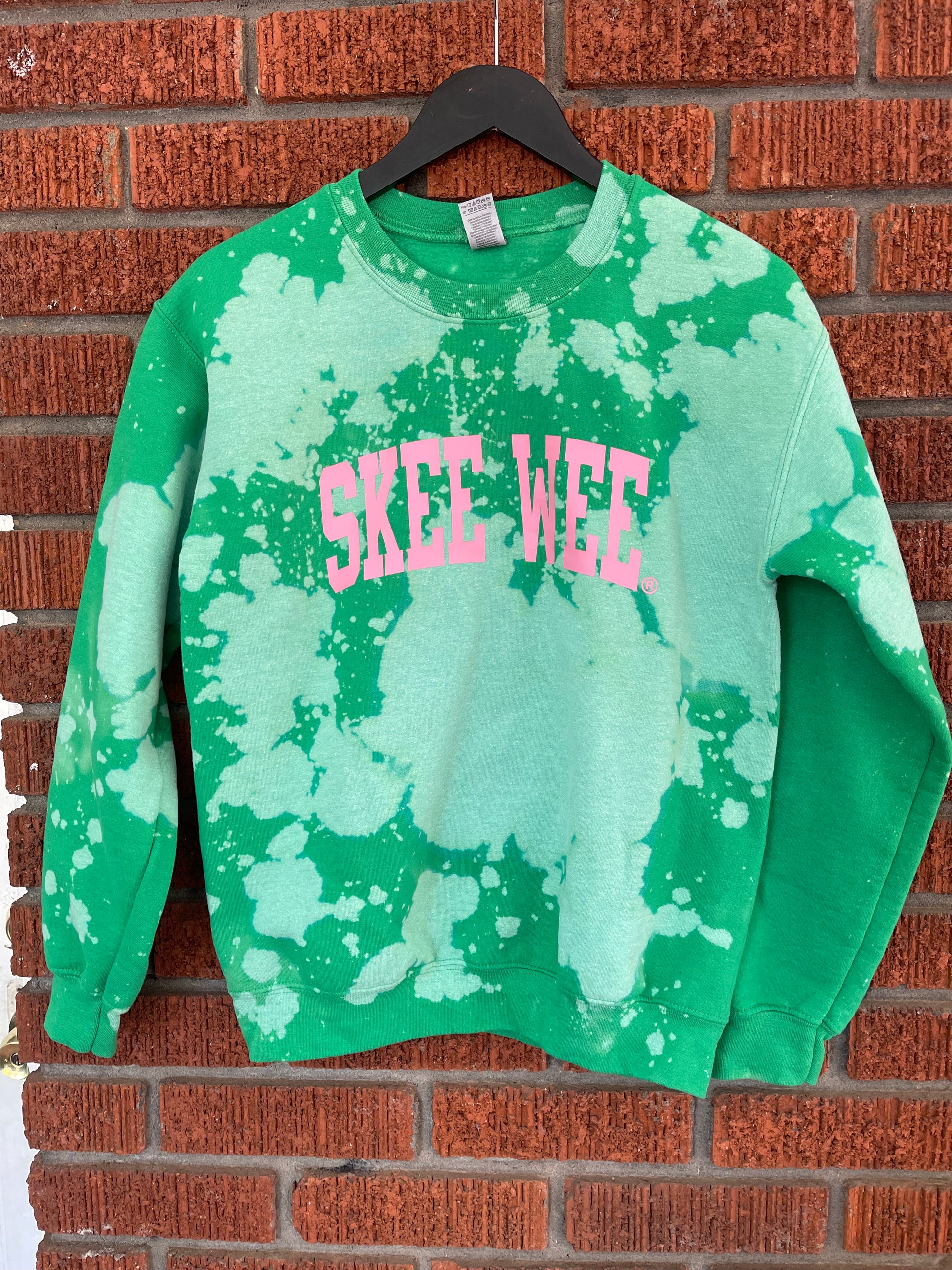 The Green Skee Wee Handmade Crew Neck Sweatshirt - [CCL Designs] - AKA Alpha Kappa Alpha Pink and Green handmade hand bleach tie dye