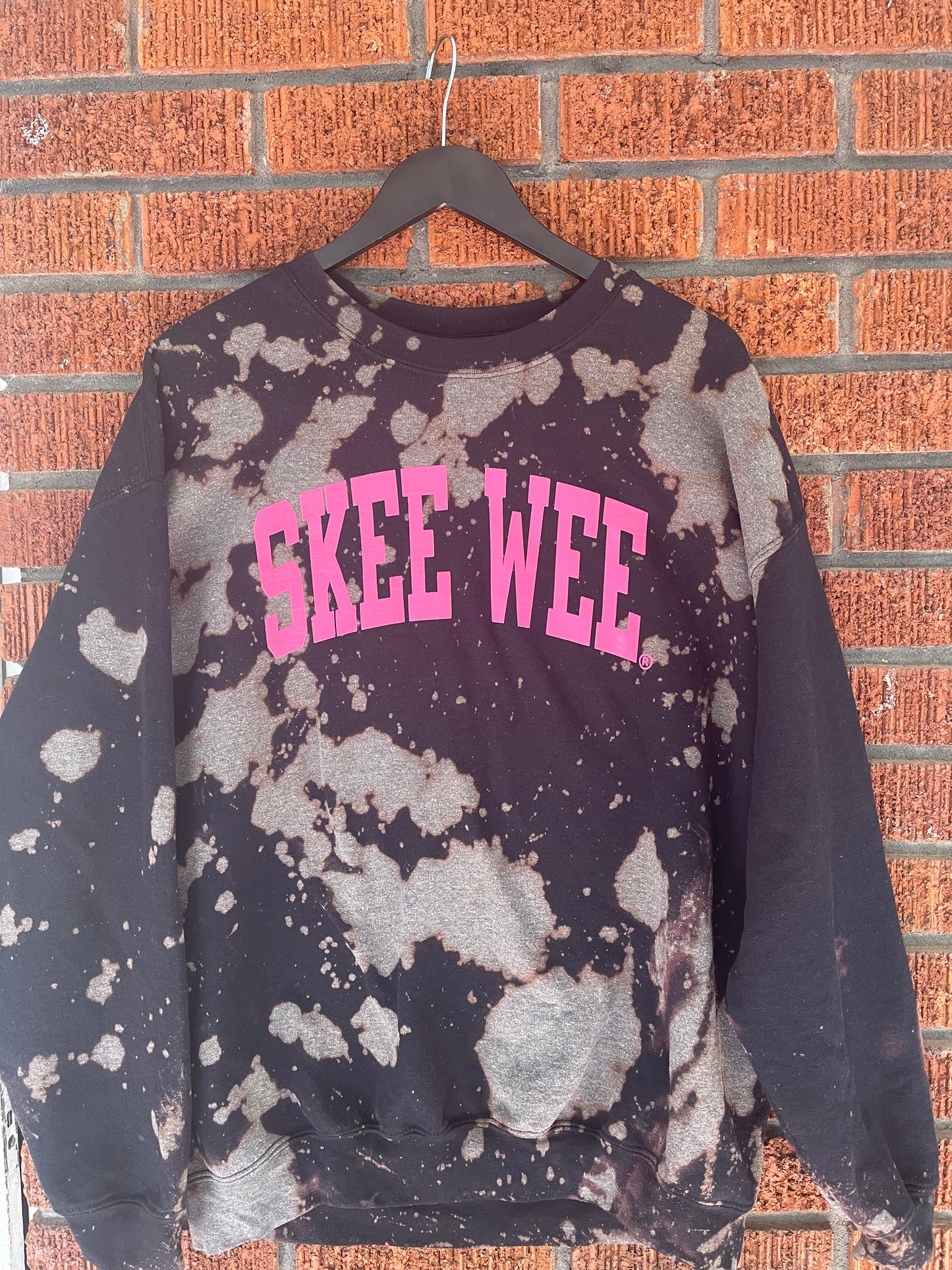 The Black Skee Wee Handmade Crew Neck Sweatshirt - [CCL Designs] - AKA Alpha Kappa Alpha Pink and Green handmade hand bleach tie dye